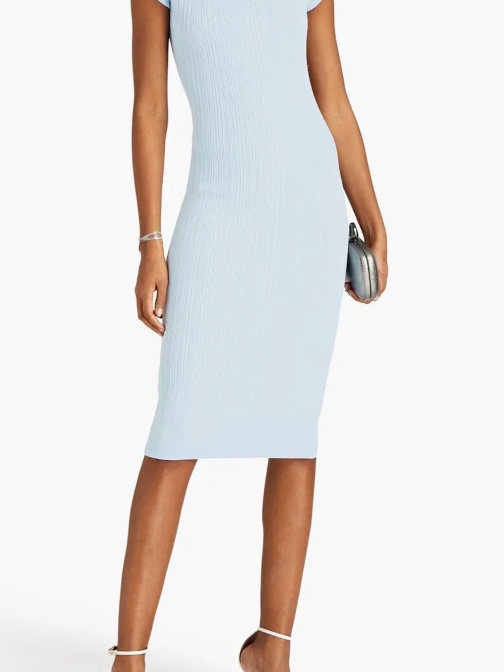 Herve Leger Pale Blue Ribbed Midi Dress